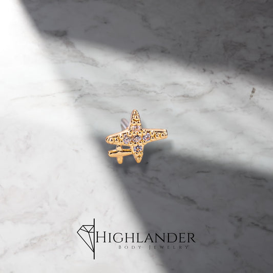 Gold Clear CZ Four Arm Star Nose Stud