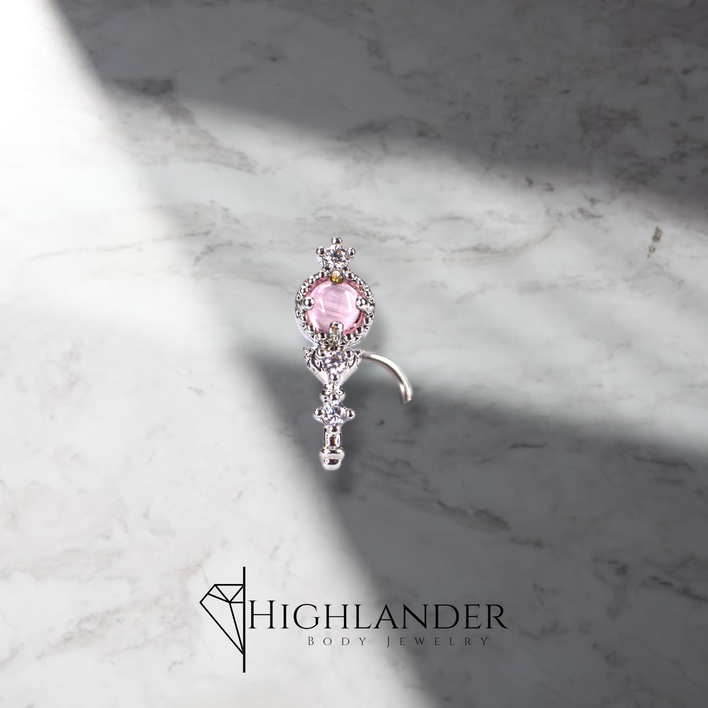 Pink Stone with Clear CZ Spire Nose Screw