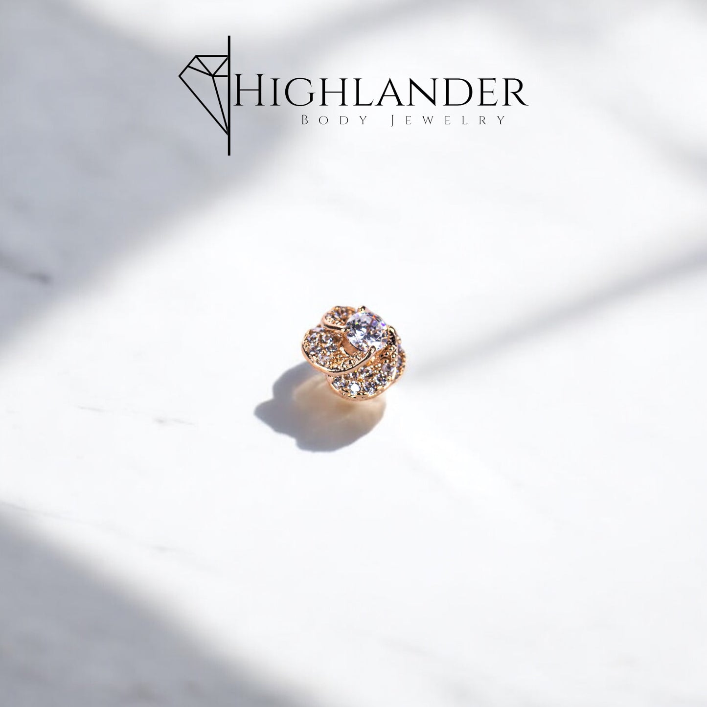 Rose Gold Clear CZ Paved Rose Dermal Top