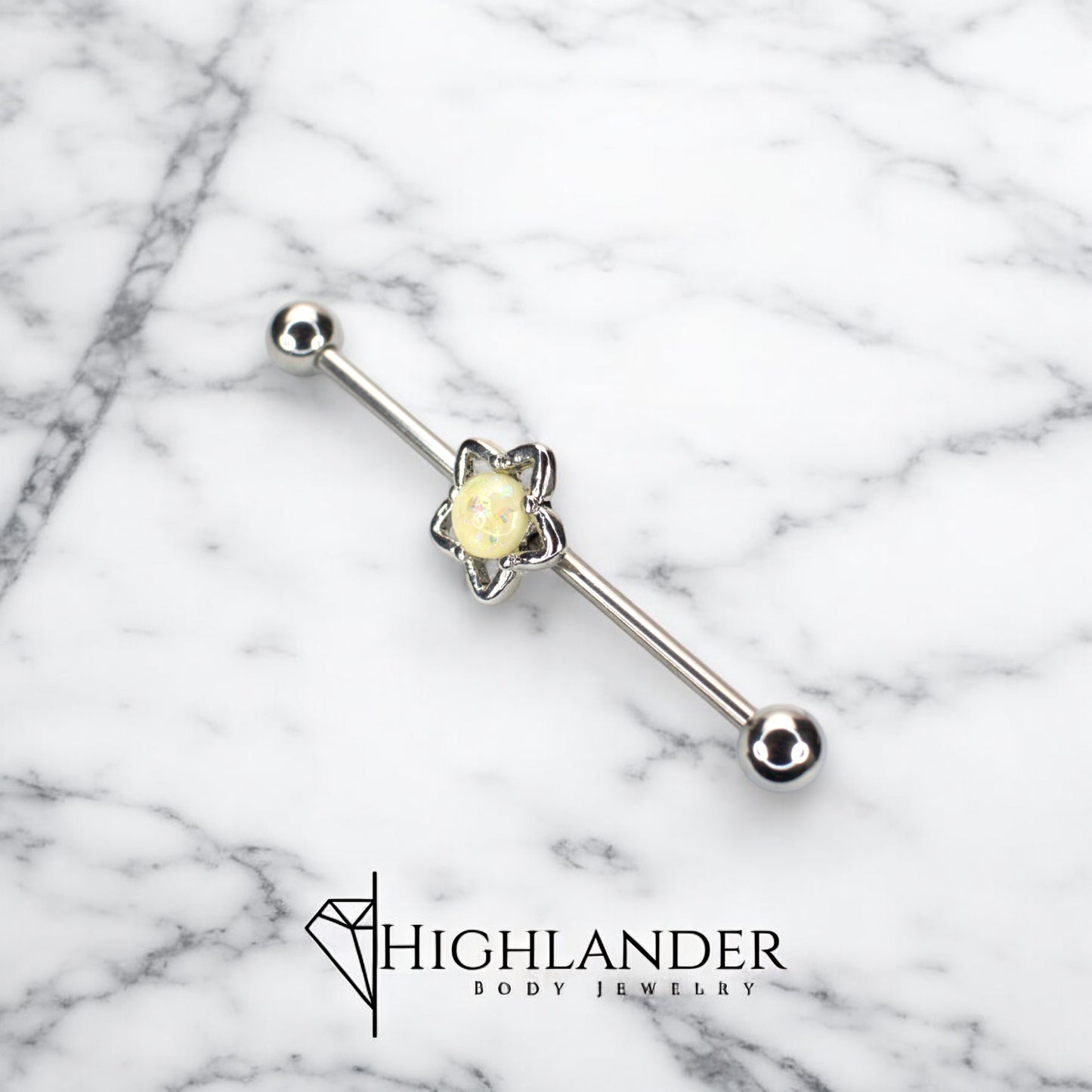 Star with White Opal Center Industrial Barbell