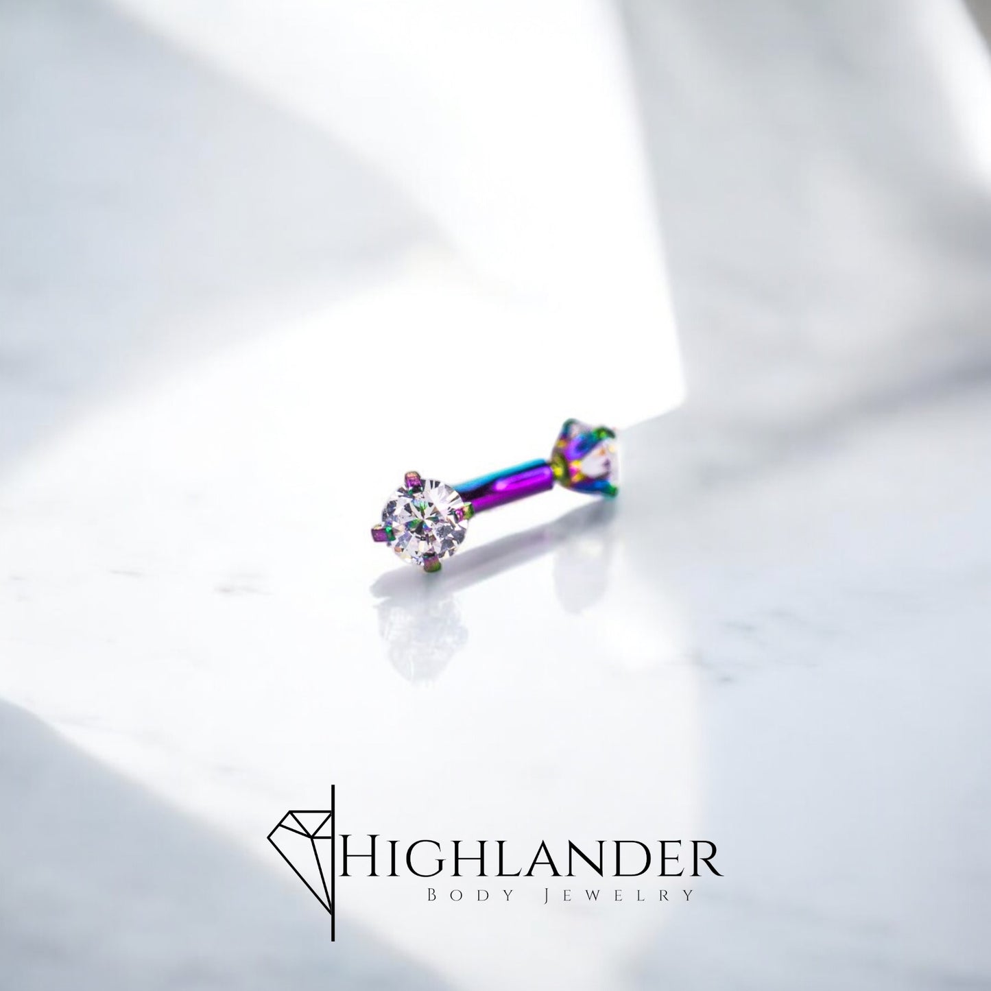 Rainbow Double Prong Set Clear CZ Eyebrow Curved Barbell