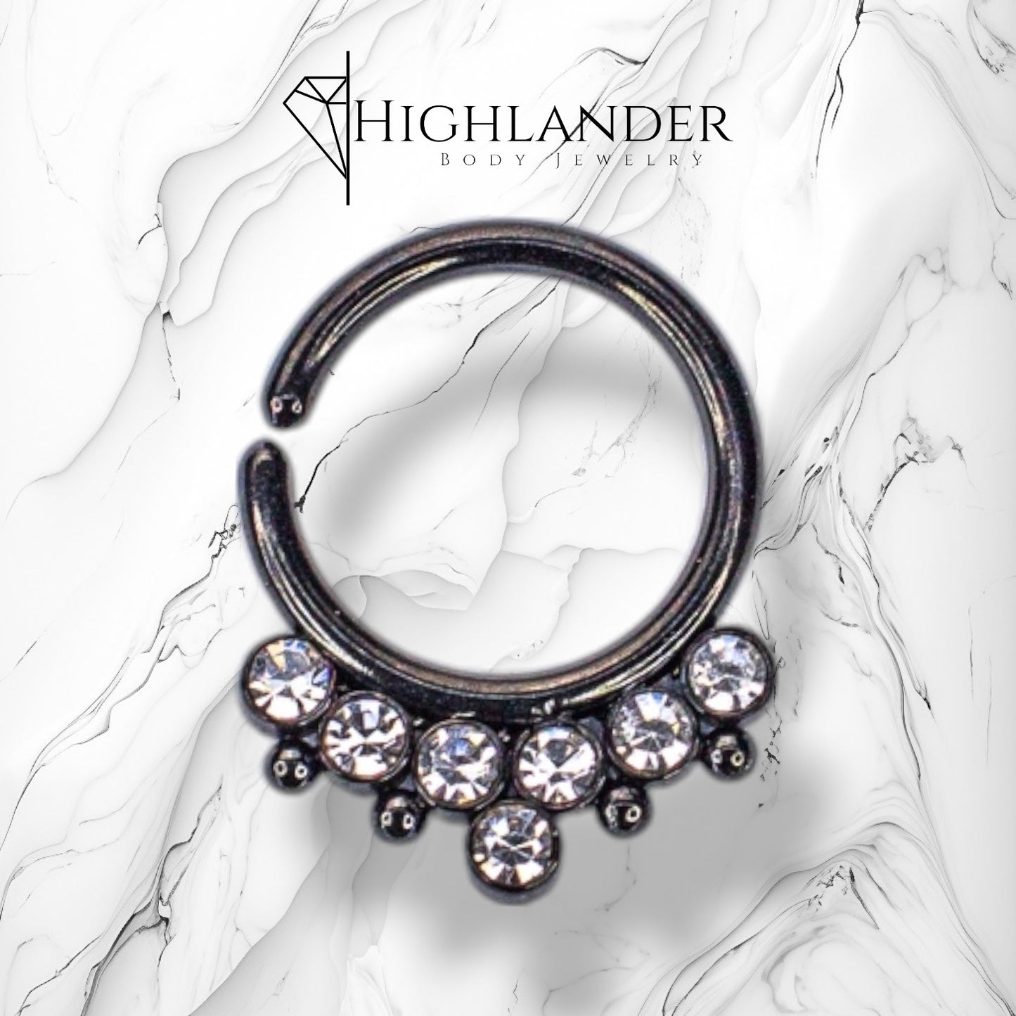 Black Seven Round Clear CZ with Beads Bendable Nose Hoop