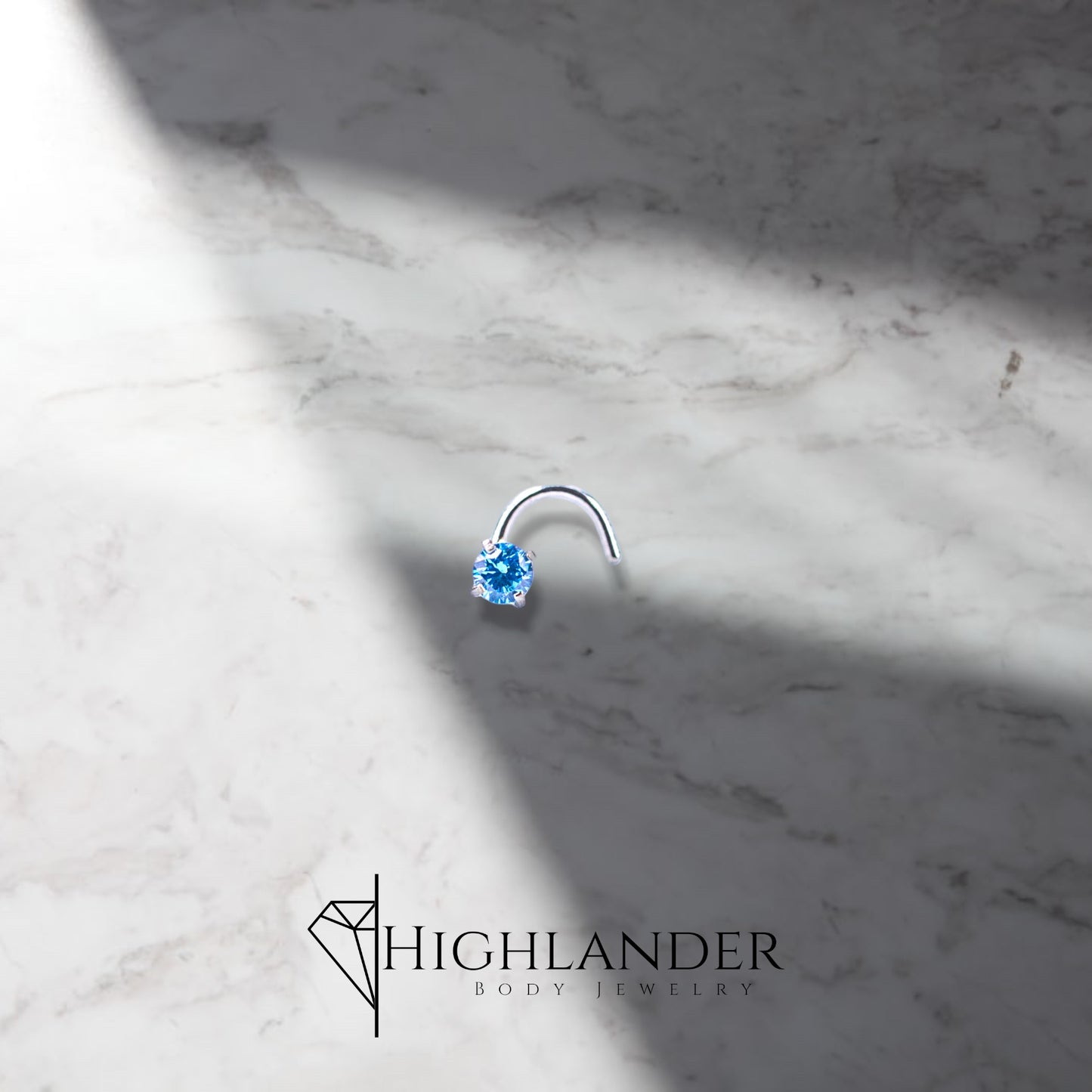 Aqua Round CZ Screw Type Nose Stud