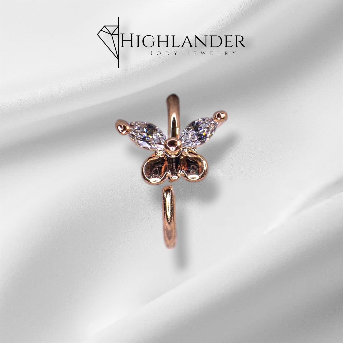 Rose Gold Clear CZ Butterfly Nose Hoop