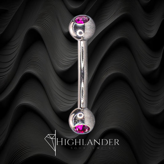 Double Ball Hot Pink CZ Eyebrow Curved Barbell