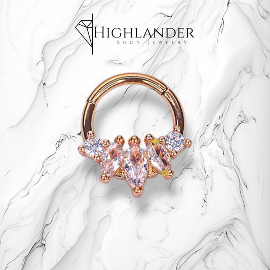 Rose Gold Five Marquise Cut Septum Clicker Ring