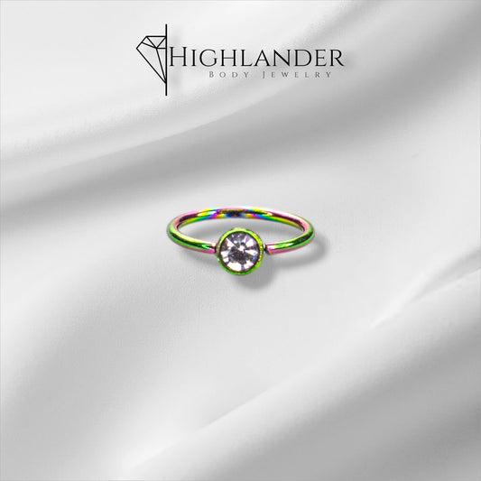 Rainbow Clear CZ End Nose Hoop