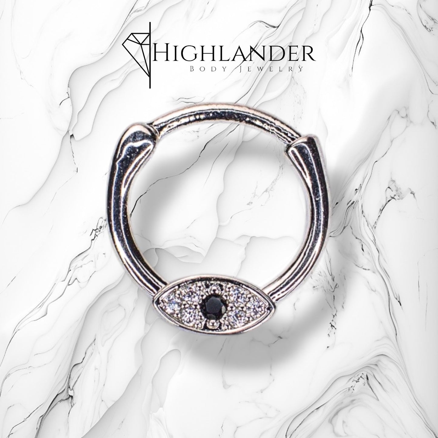 Clear CZ Paved Third Eye with Black CZ Septum Clicker Ring