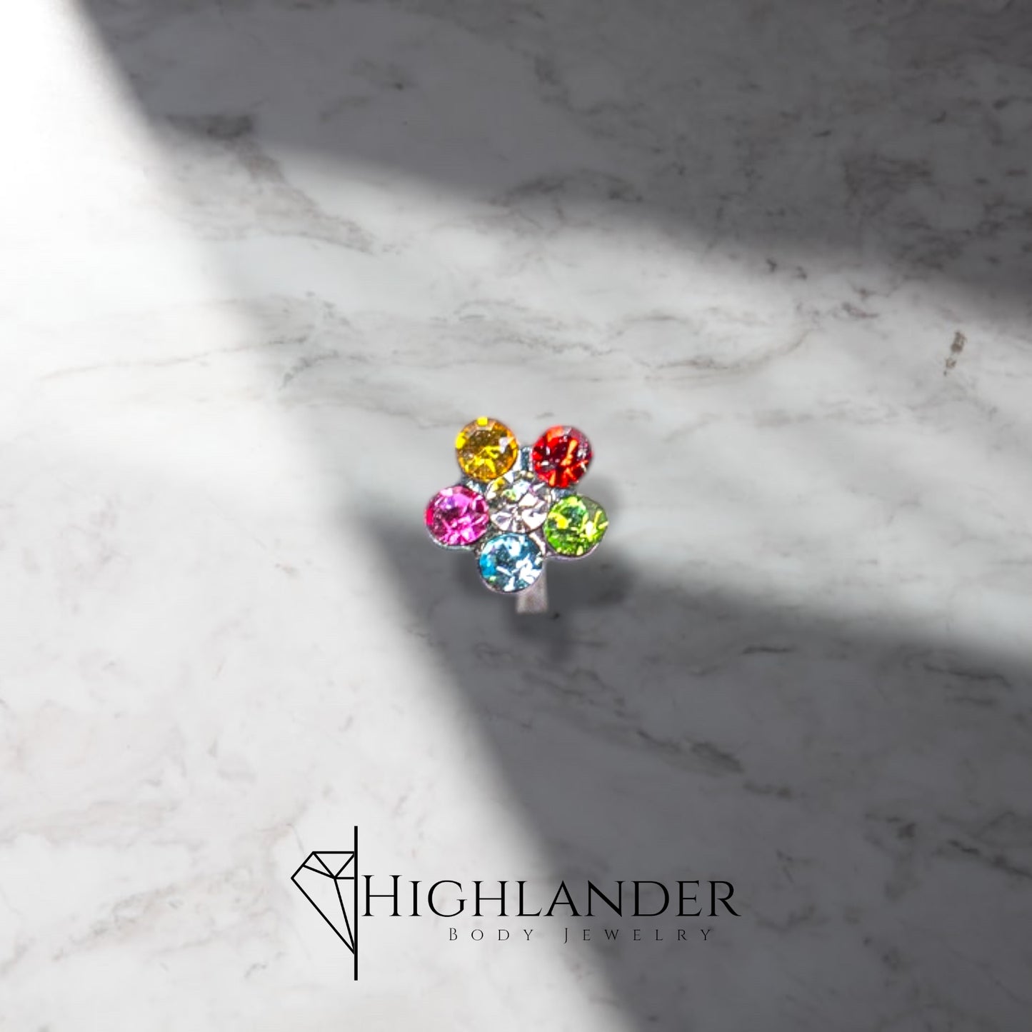 Mutli Color CZ Flower Nose Stud