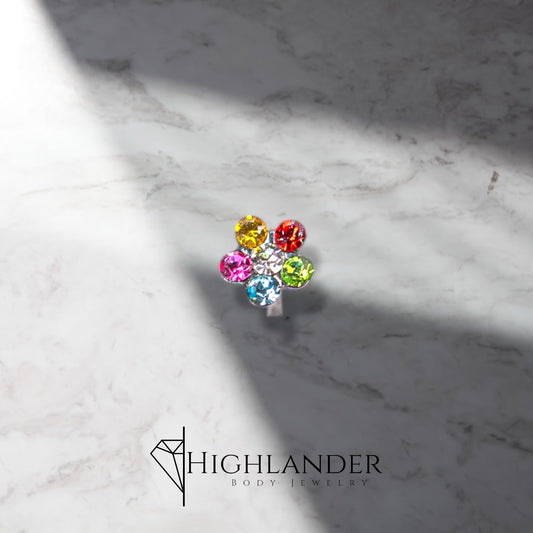 Mutli Color CZ Flower Nose Stud