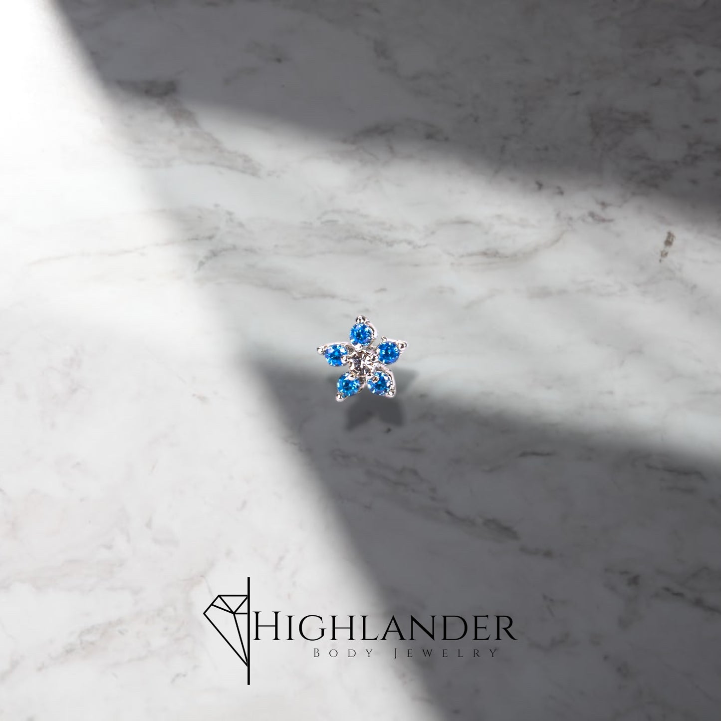 Aqua CZ Flower Nose Stud