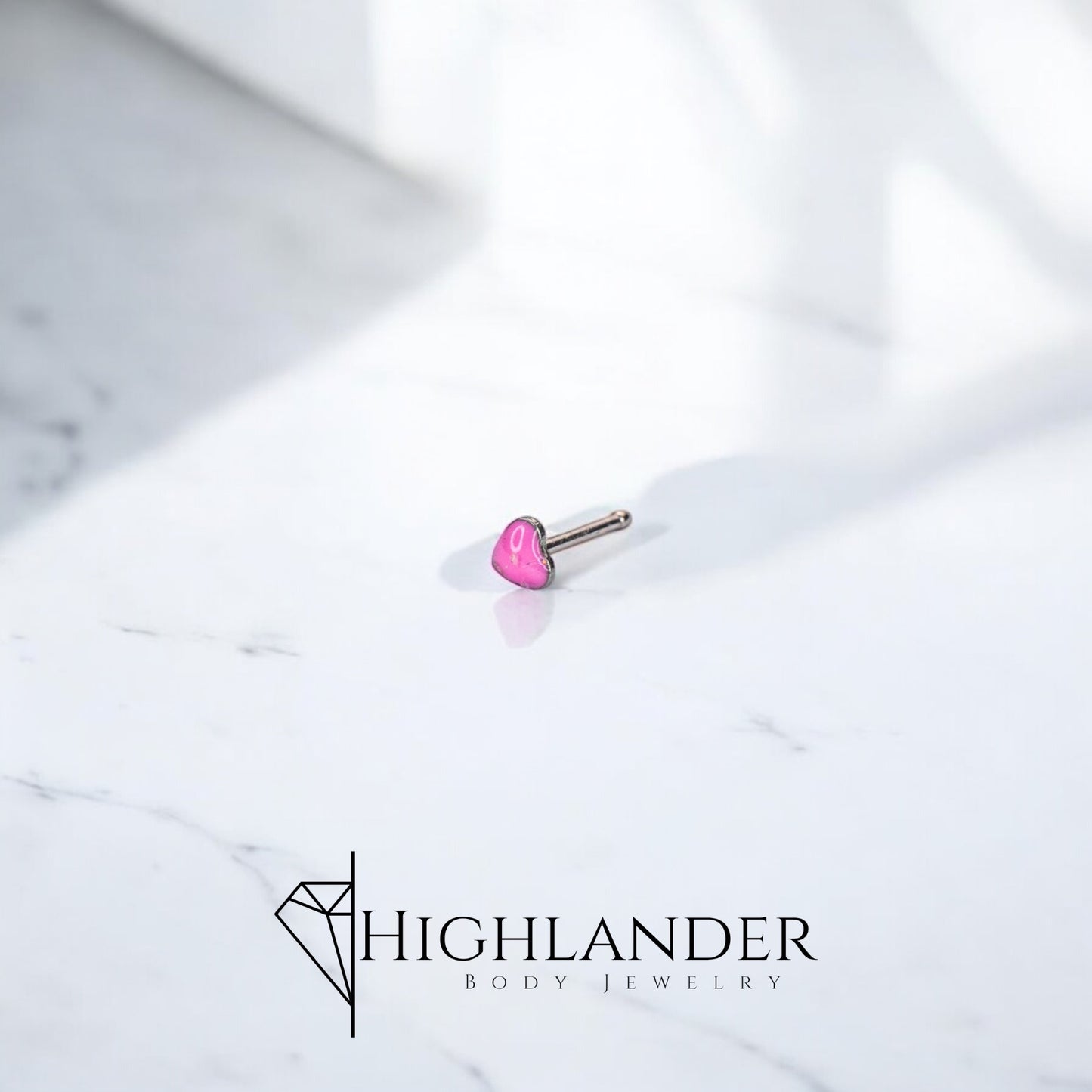 Pink Glitter Epoxy Heart Nose Stud