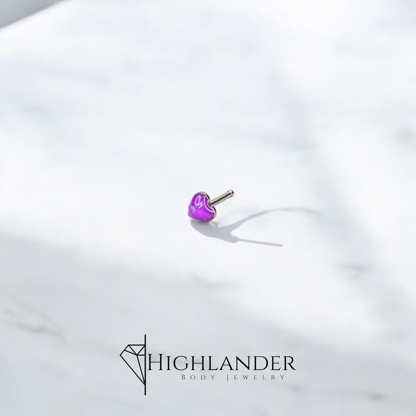 Purple Glitter Epoxy Heart Nose Stud