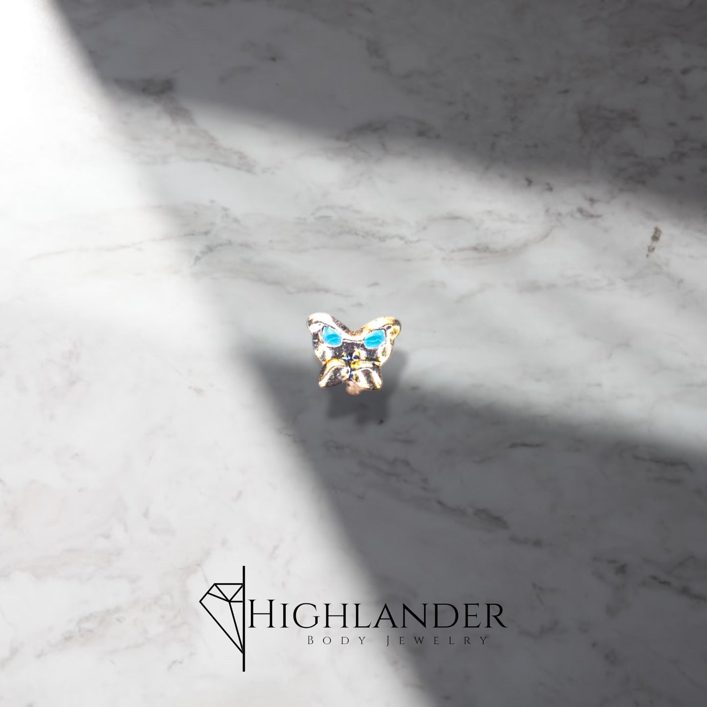 Butterfly with Blue Enamel Nose Stud