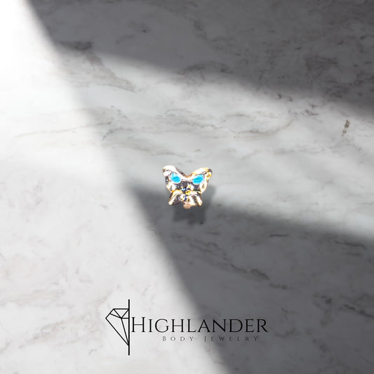 Butterfly with Blue Enamel Nose Stud