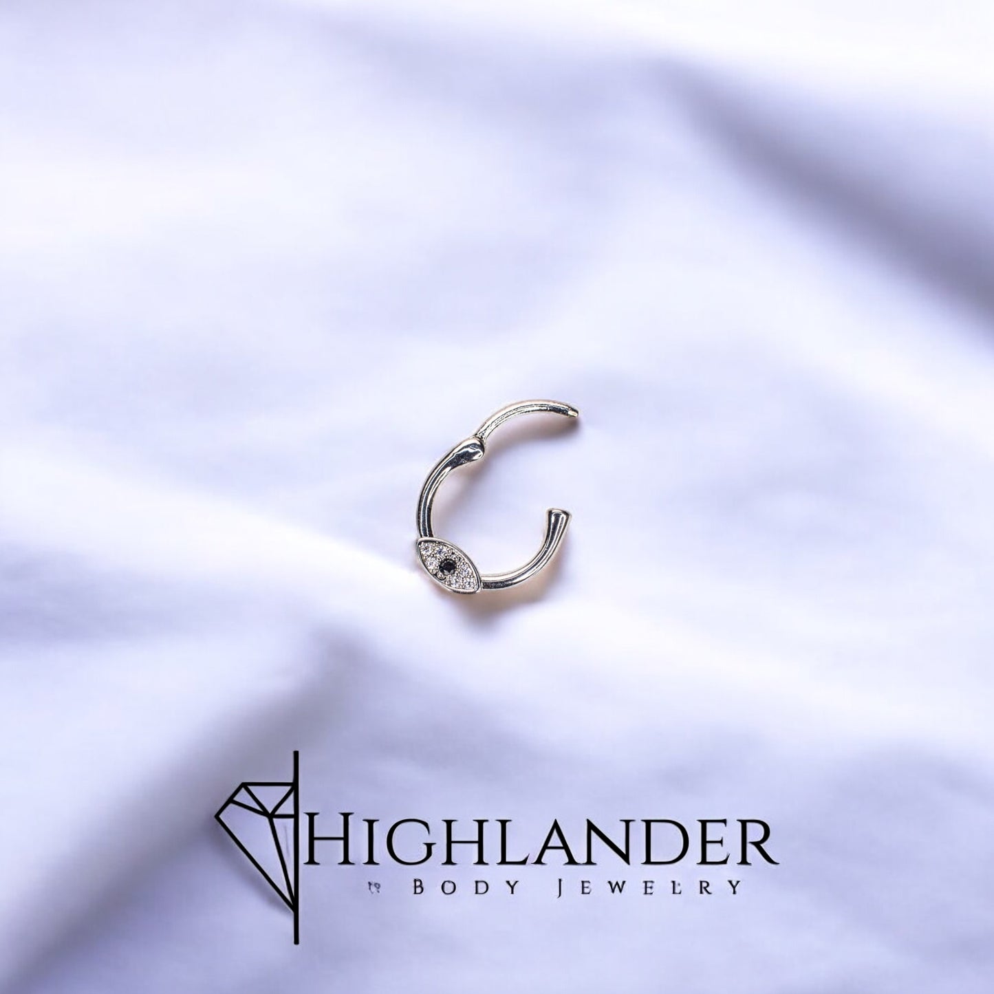 Clear CZ Paved Third Eye with Black CZ Septum Clicker Ring