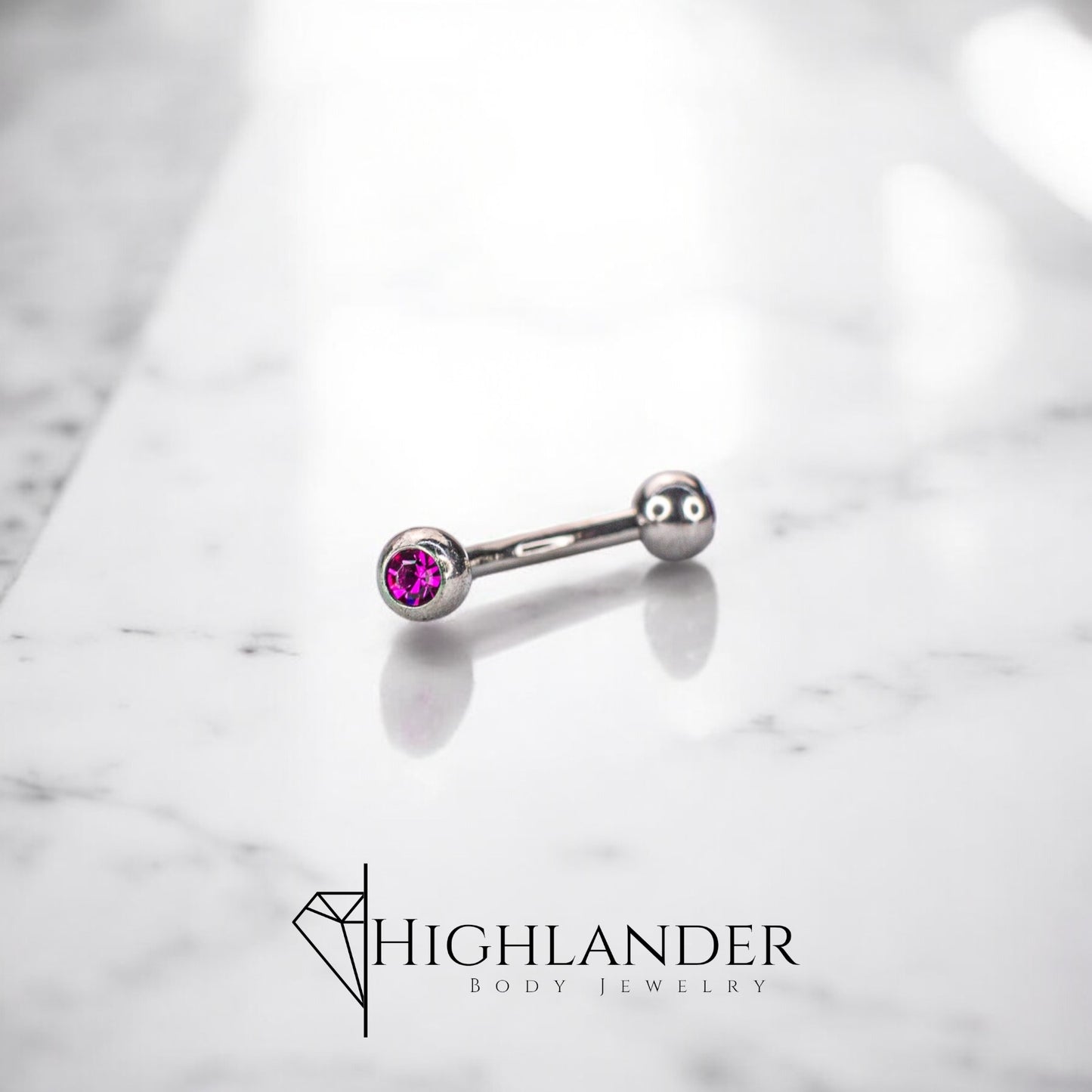 Double Ball Hot Pink CZ Eyebrow Curved Barbell