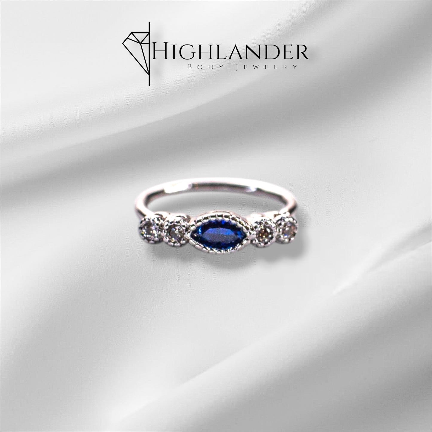 Oval Sapphire Blue CZ with Clear CZ Nose Hoop