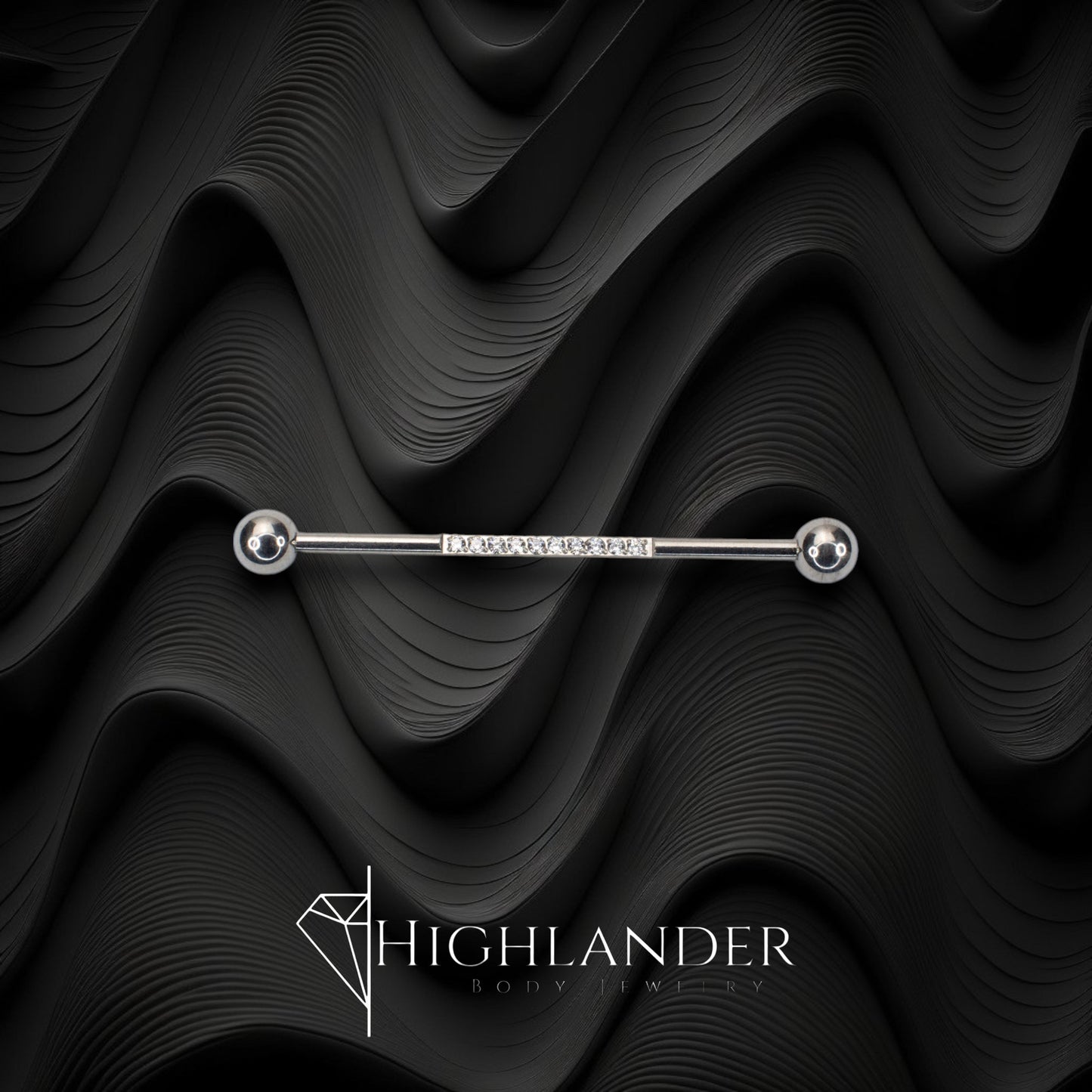 Silver with Clear CZ Lined Industrial Barbell