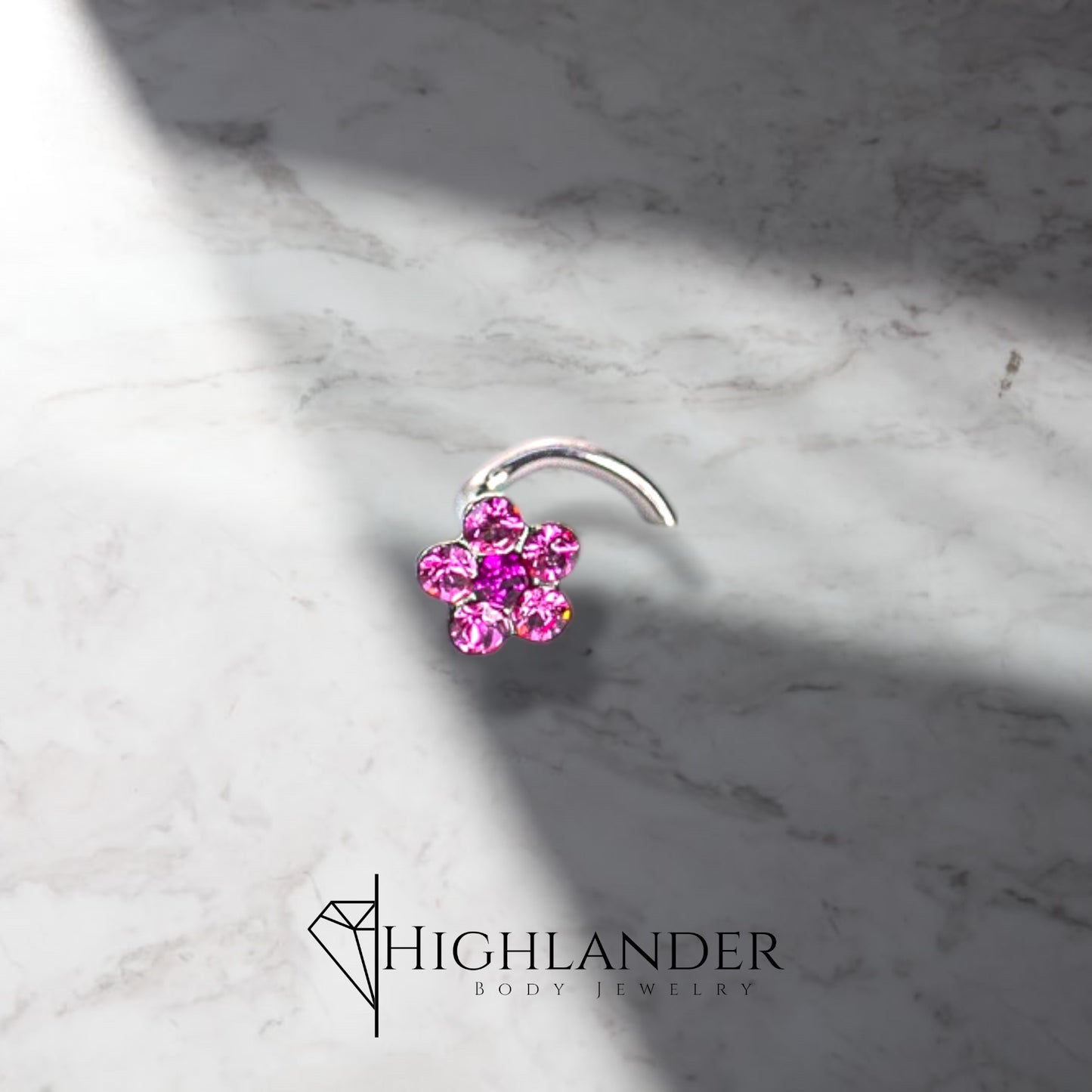 Pink CZ Flower Nose Screw