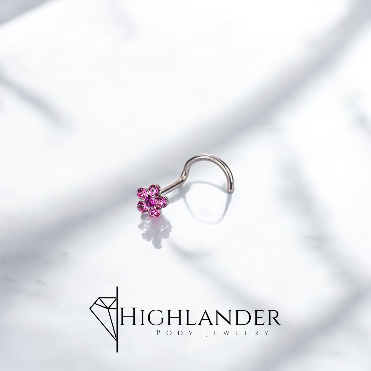 Pink CZ Flower Nose Screw