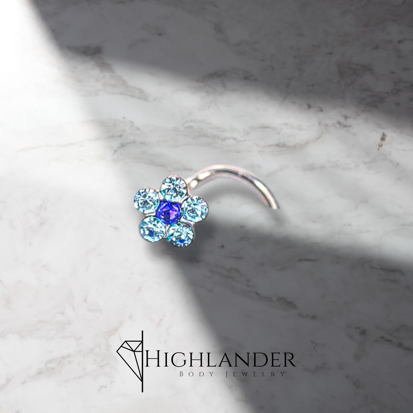 Blue CZ Flower Nose Screw