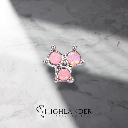 Three Pink Opalite Prong Set CZ Nose Stud