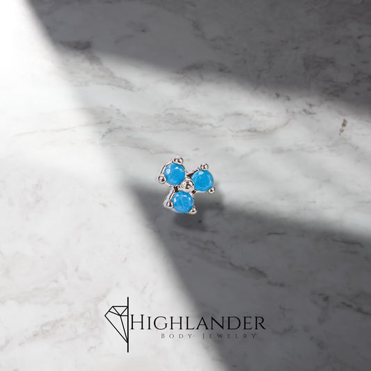 Three Blue Opalite Prong Set CZ Nose Stud