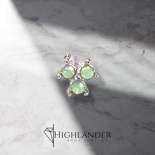 Three Green Opalite Prong Set CZ Nose Stud