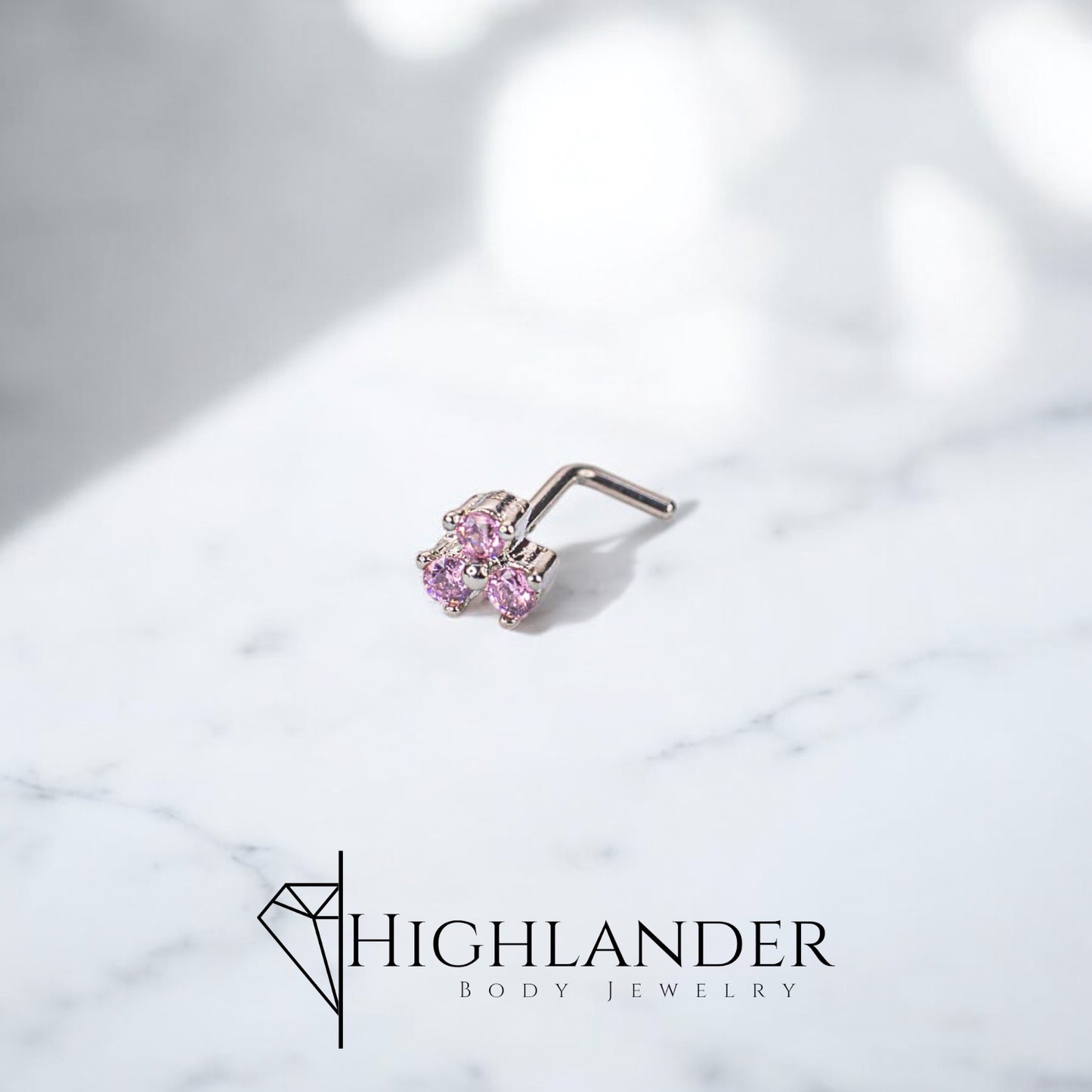 Three Pink CZ Prong Set CZ Nose Stud