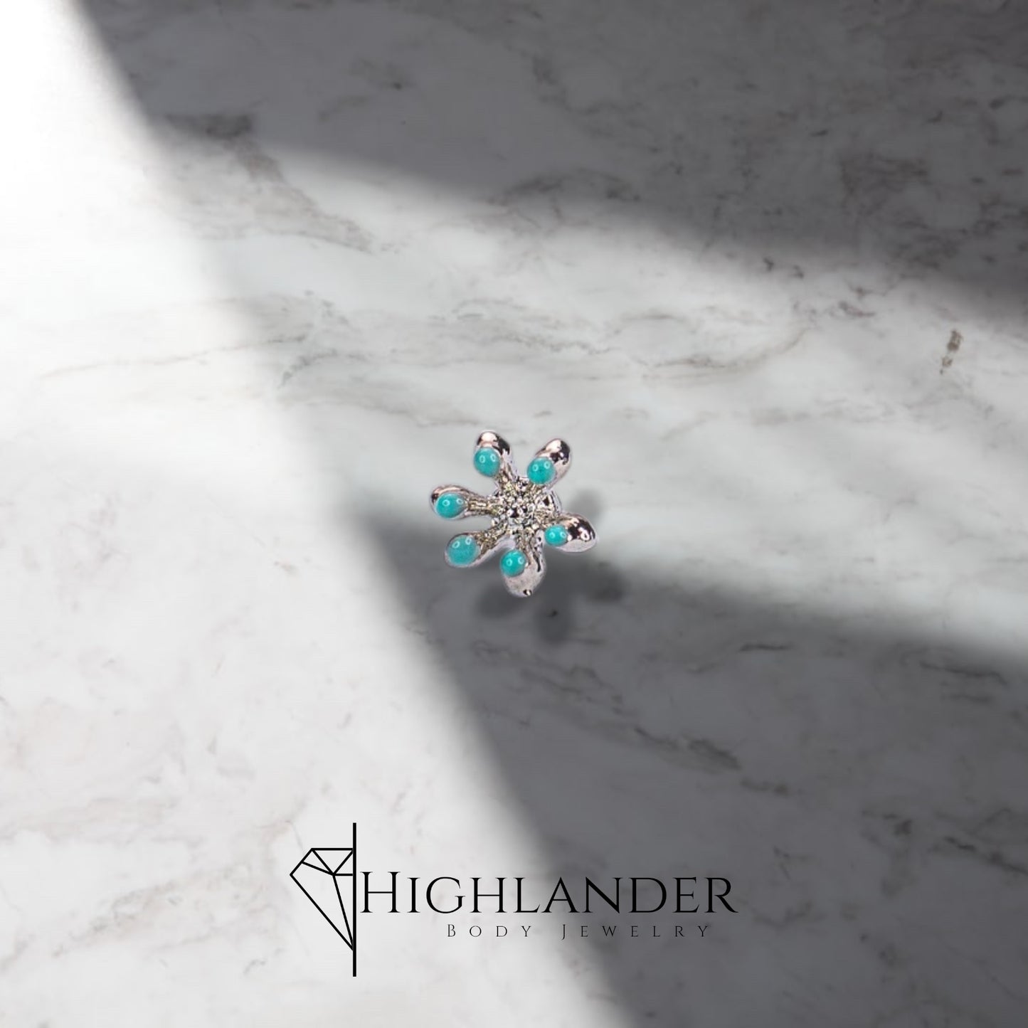 Aqua Enamel Flower Nose Stud