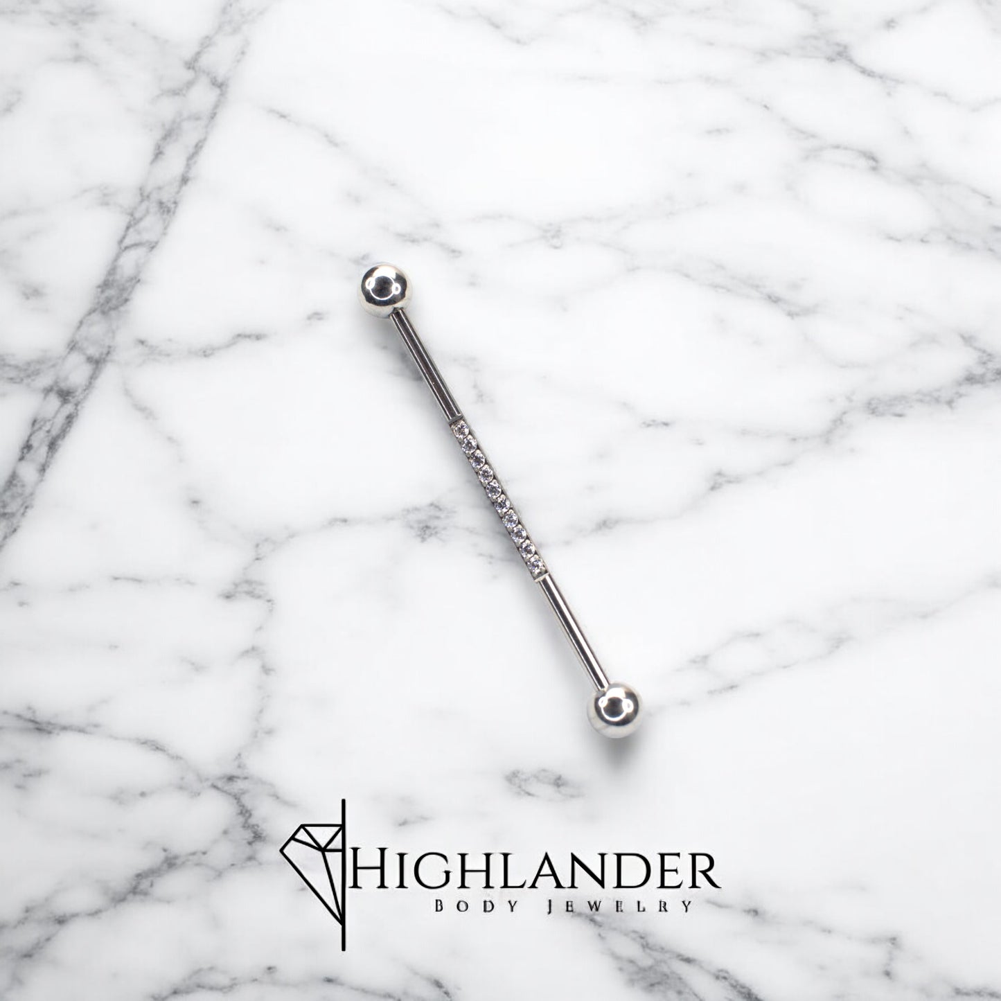 Silver with Clear CZ Lined Industrial Barbell