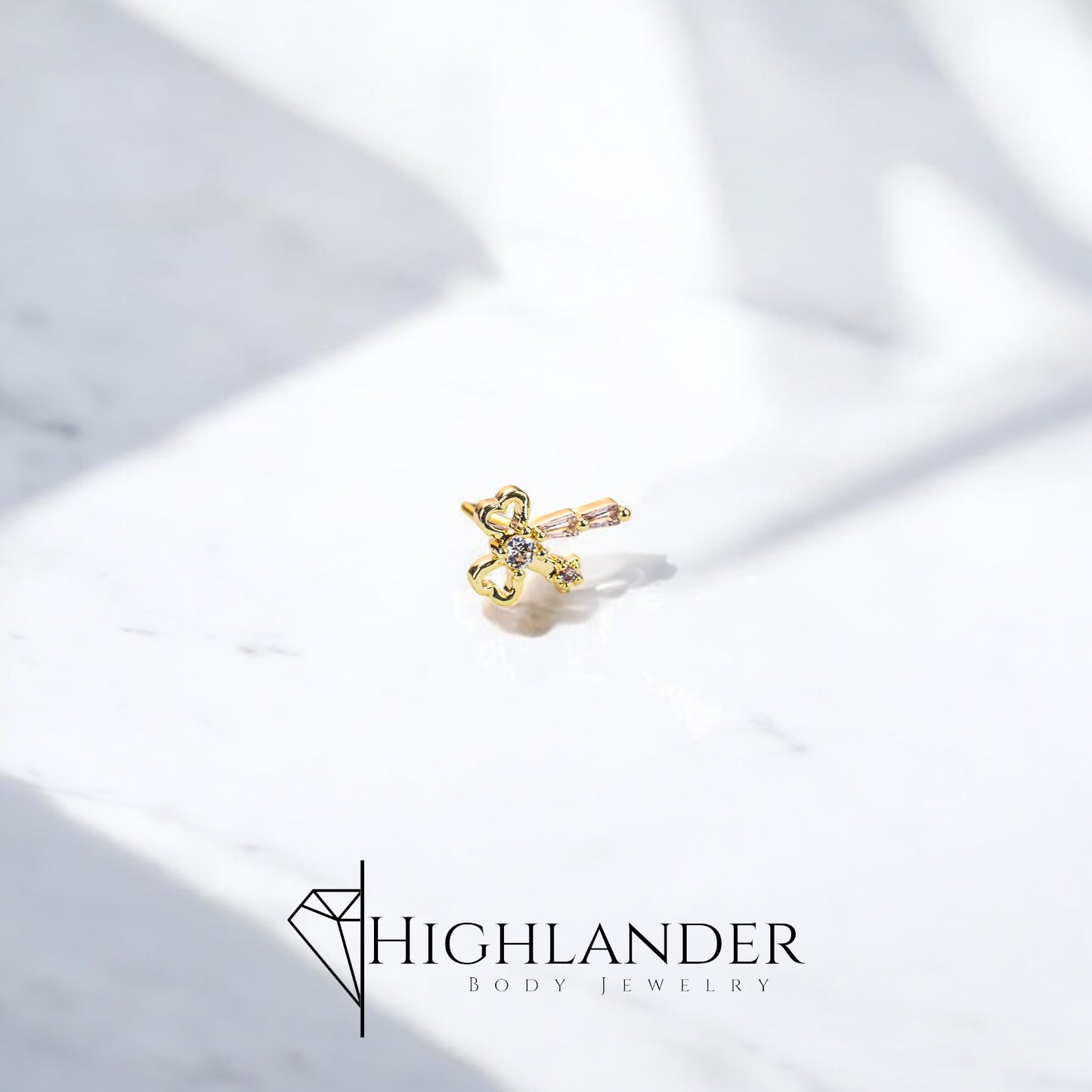 Gold Bow with Clear CZ Nose Stud