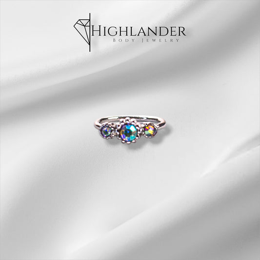 Triple Aurora Borealis CZ Nose Hoop