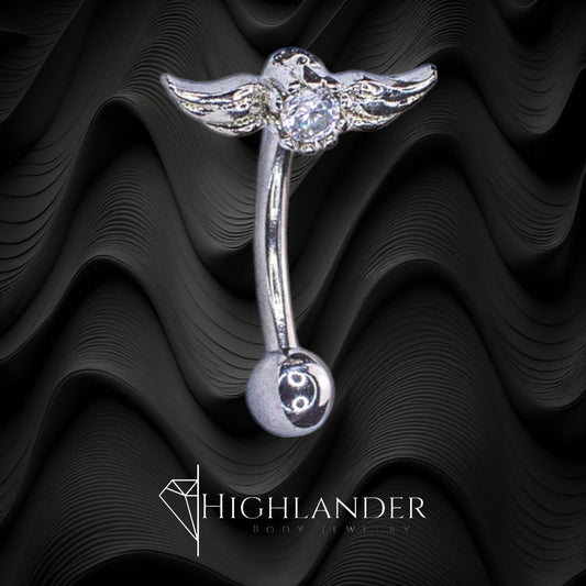 Angel Wings with Clear CZ Eyebrow Curved Barbell