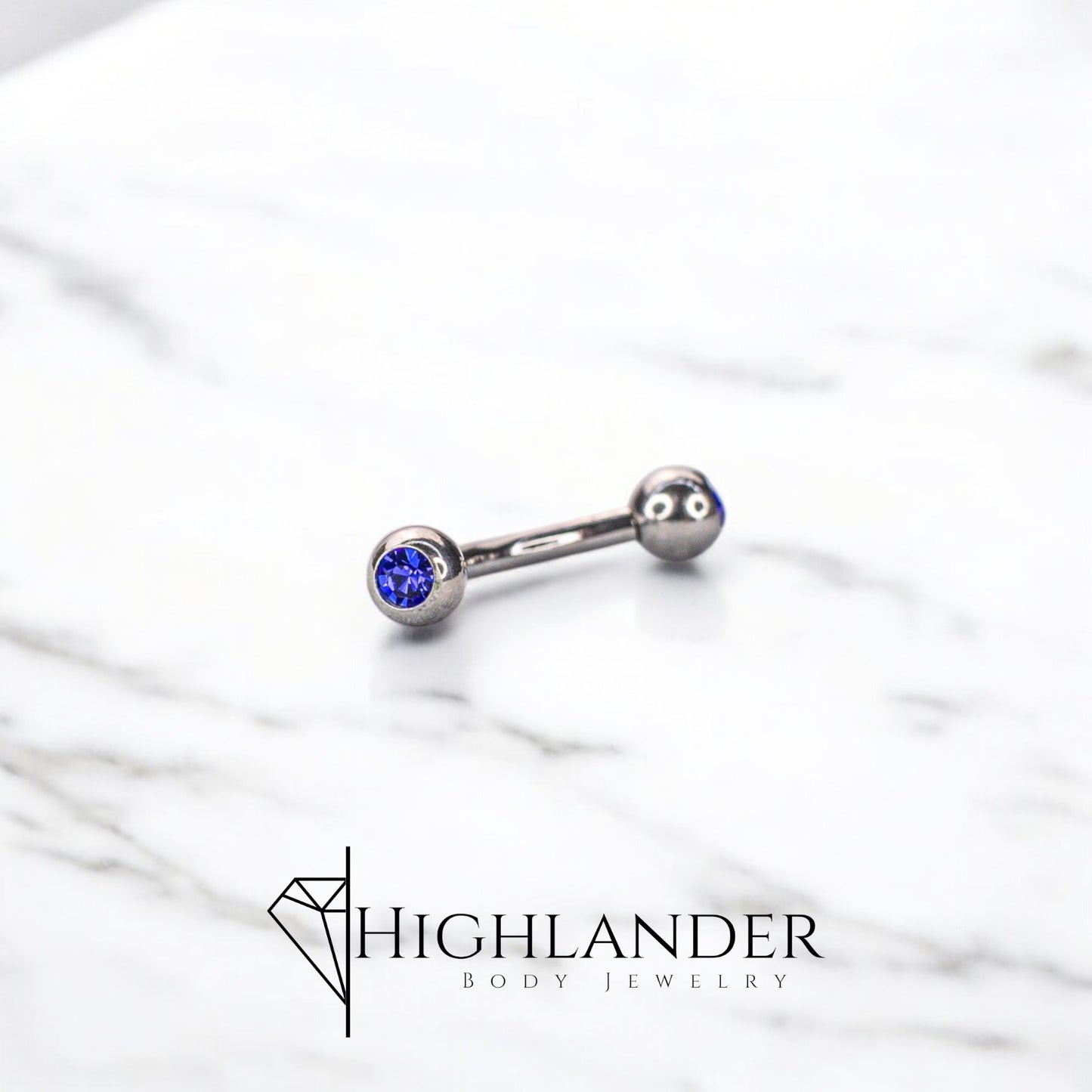 Double Ball Sapphire Blue CZ Eyebrow Curved Barbell