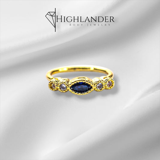 Gold Marquise Cut Sapphire Blue CZ with Clear CZ Nose Hoop