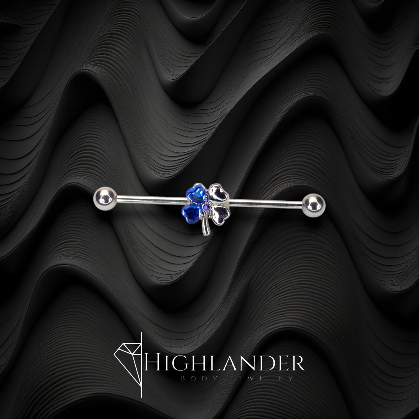 Half Blue CZ Clover Industrial Barbell