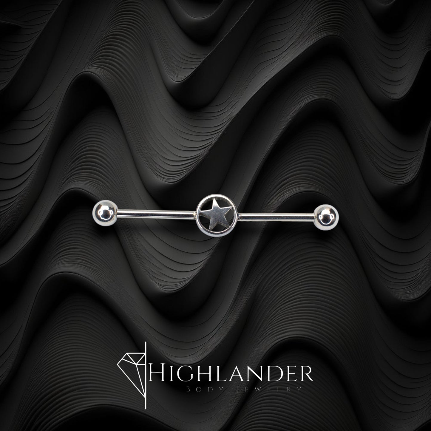 Silver Encircled Star Industrial Barbell