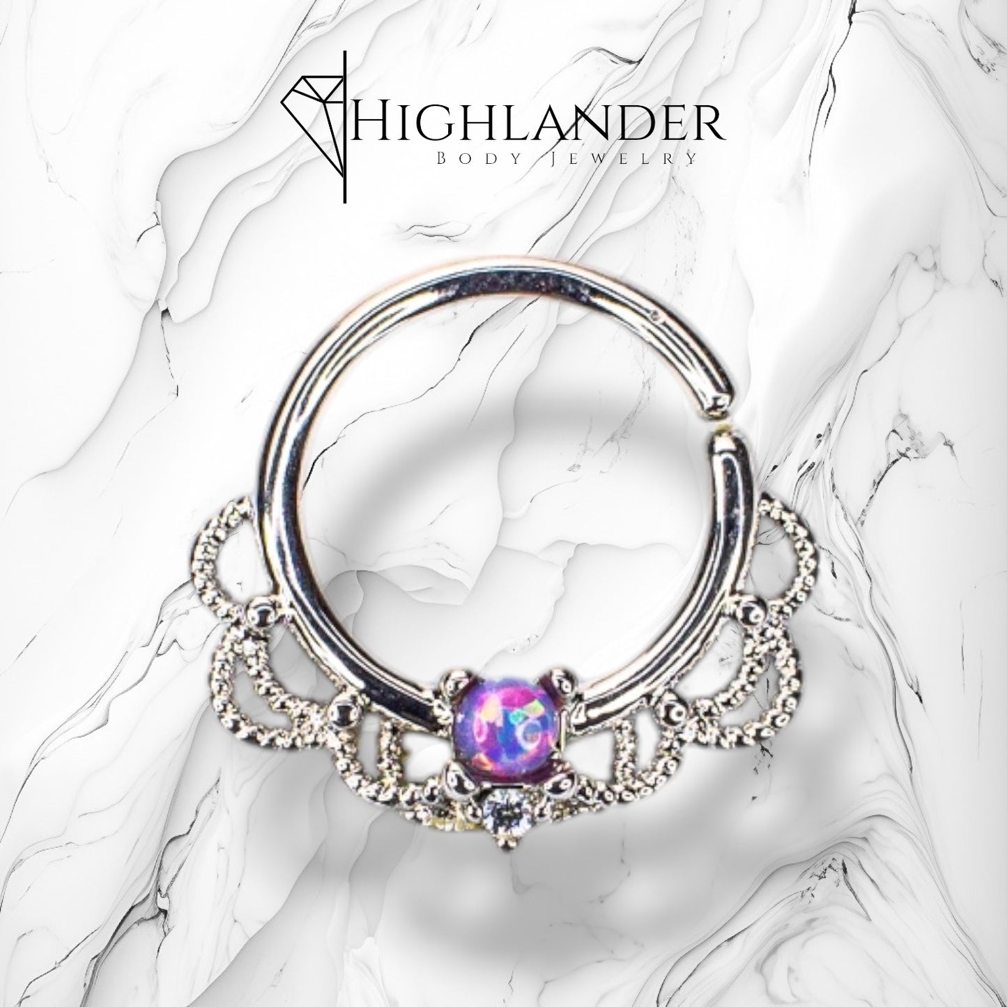 Purple Opal Centered Filigree Bendable Nose Hoop