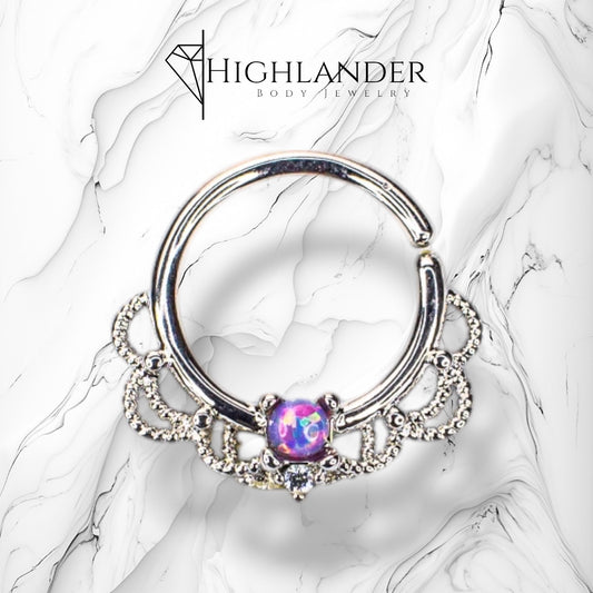 Purple Opal Centered Filigree Bendable Nose Hoop