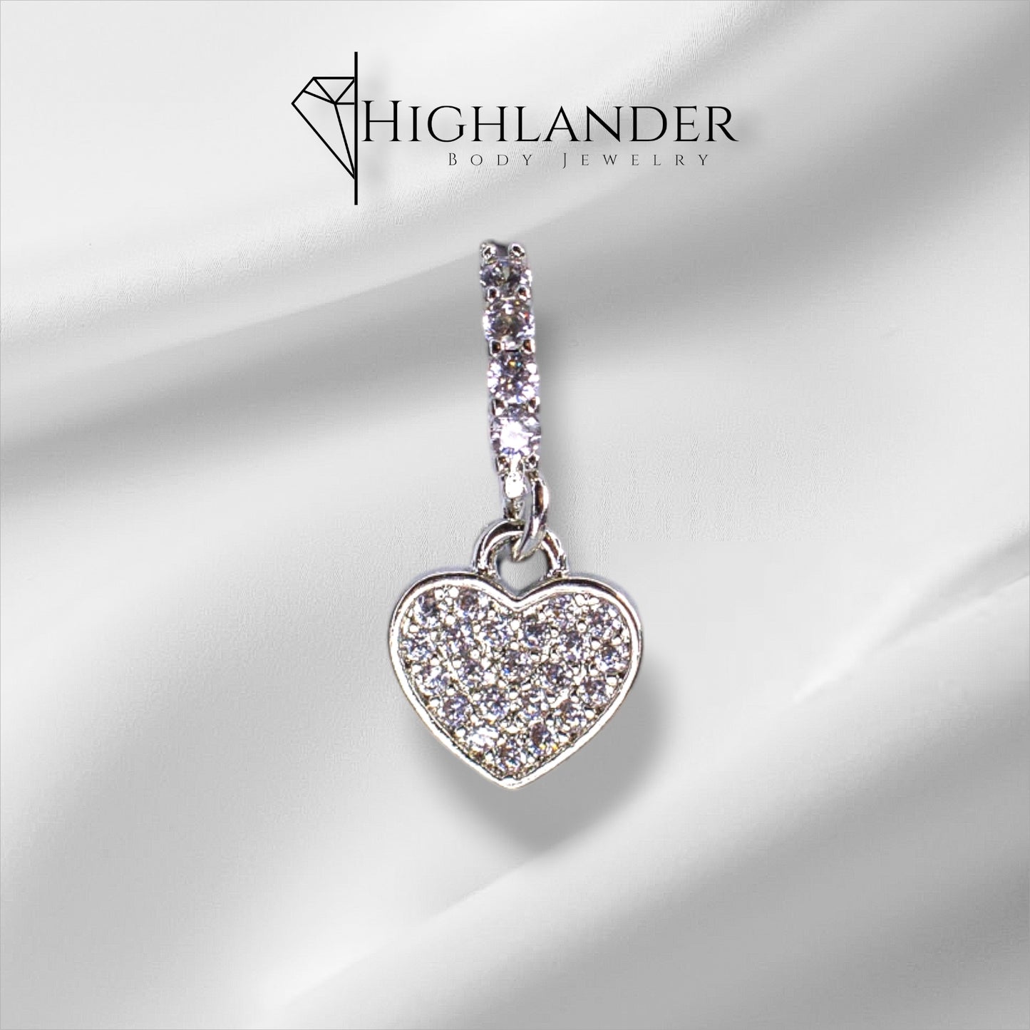 Clear CZ Paved Heart Dangle Nose Hoop