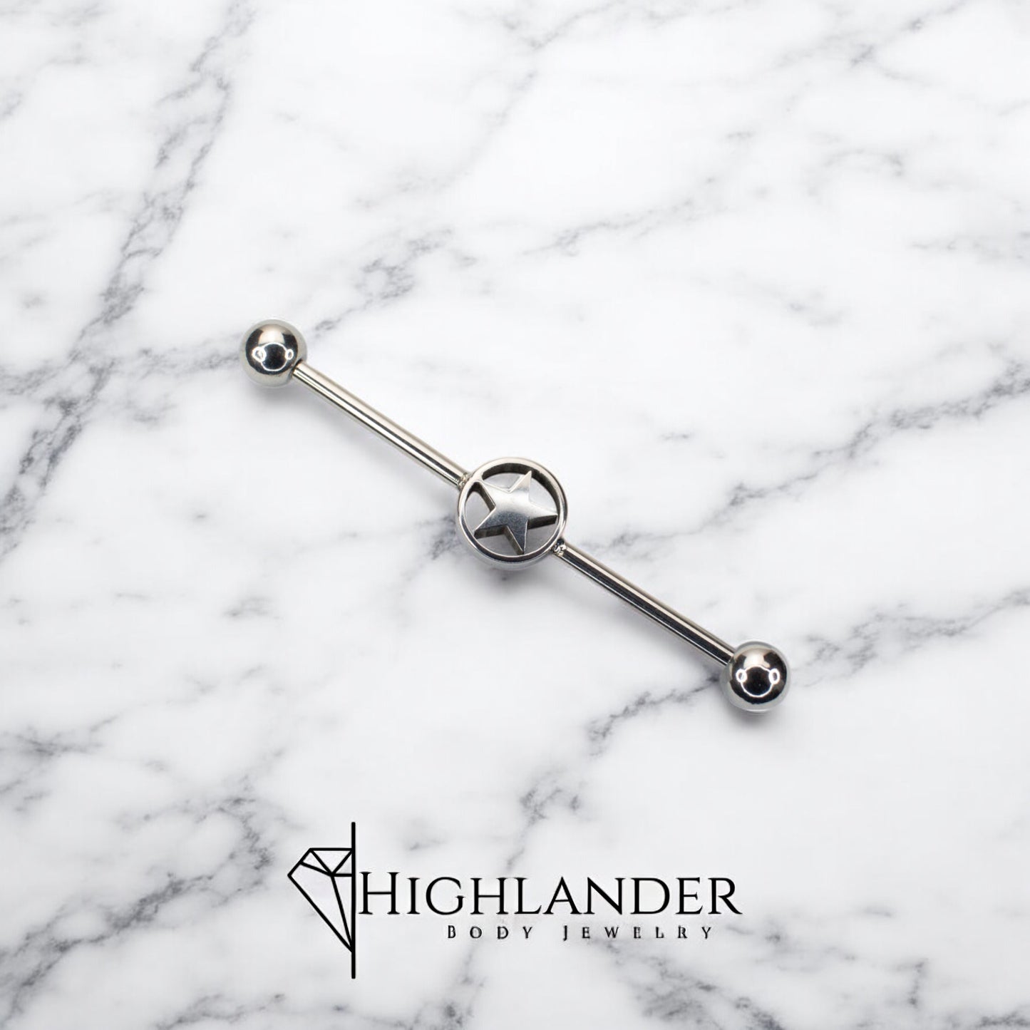 Silver Encircled Star Industrial Barbell