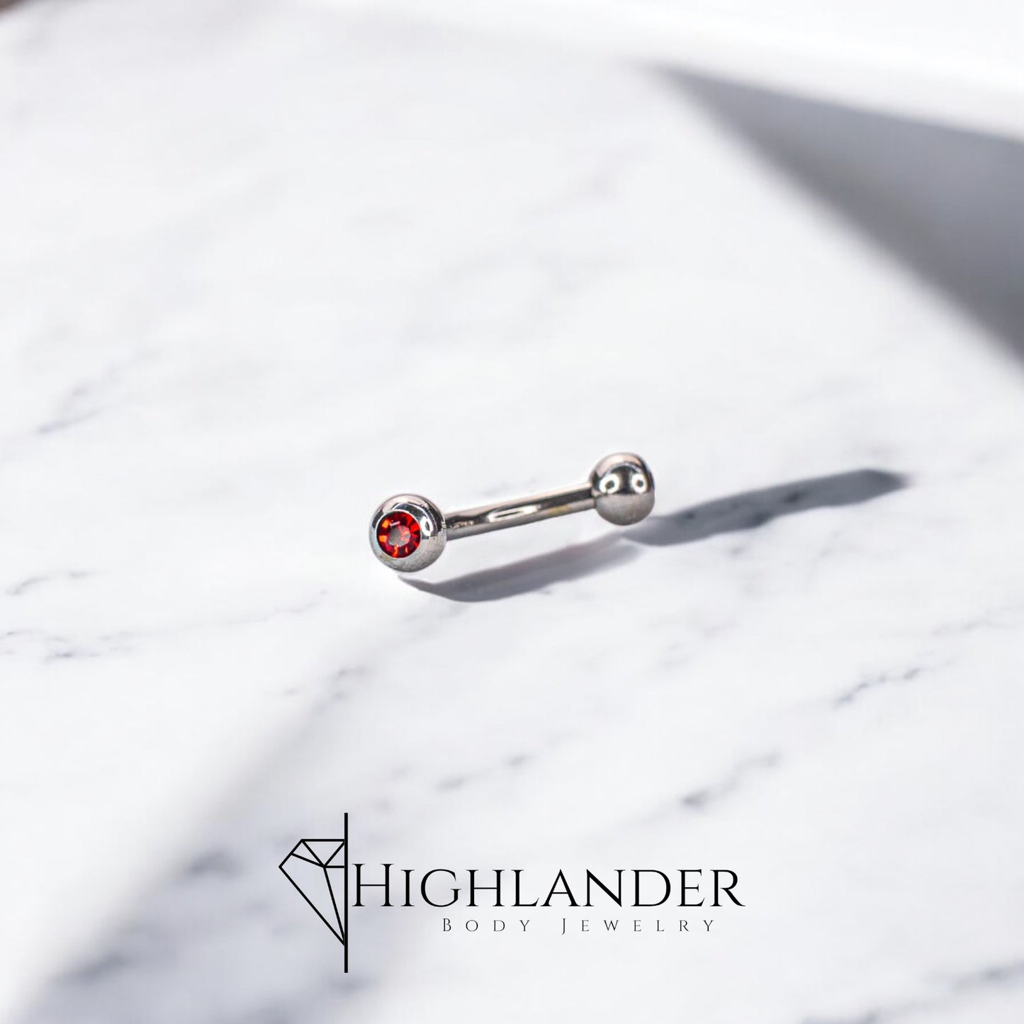 Double Ball Red CZ Eyebrow Curved Barbell