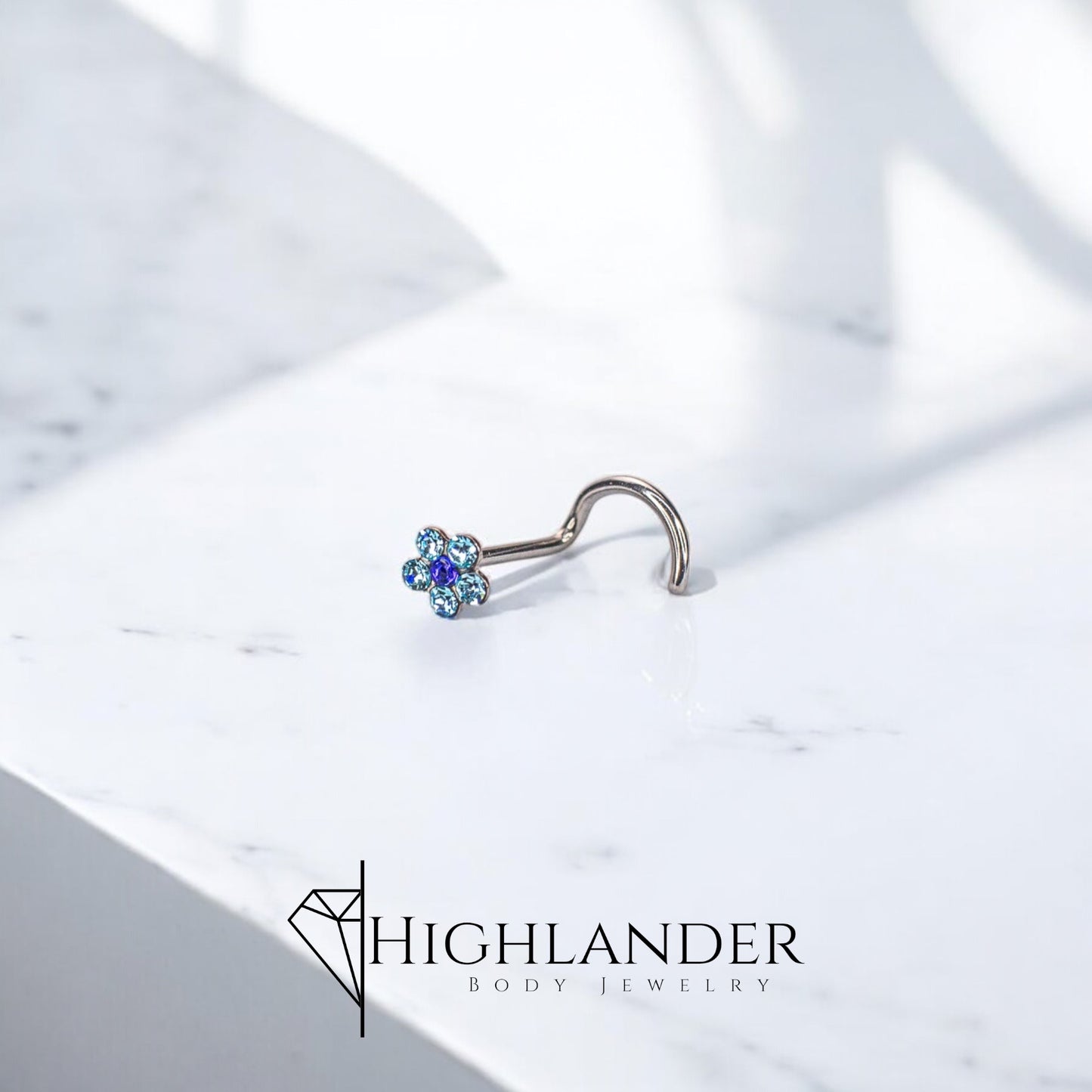 Blue CZ Flower Nose Screw