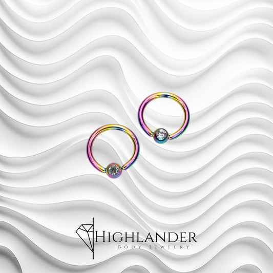 Rainbow IP Clear CZ Captive Bead Nipple Ring