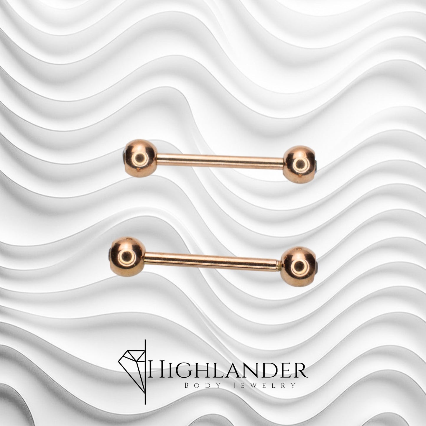 Titanium IP Rose Gold Ball with Clear CZ Nipple Barbells