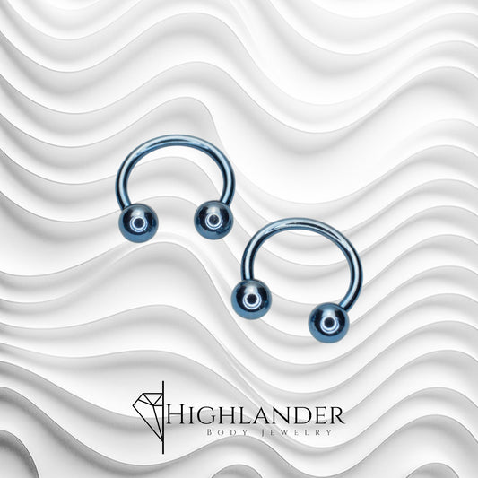 Titanium IP Light Blue Ball Horseshoe Nipple Piercing