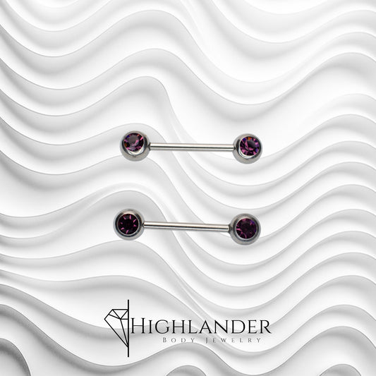 Purple CZ Front Facing Nipple Barbells