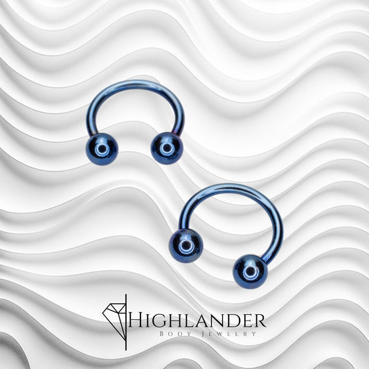 Titanium IP Dark Blue Ball Horseshoe Nipple Piercing